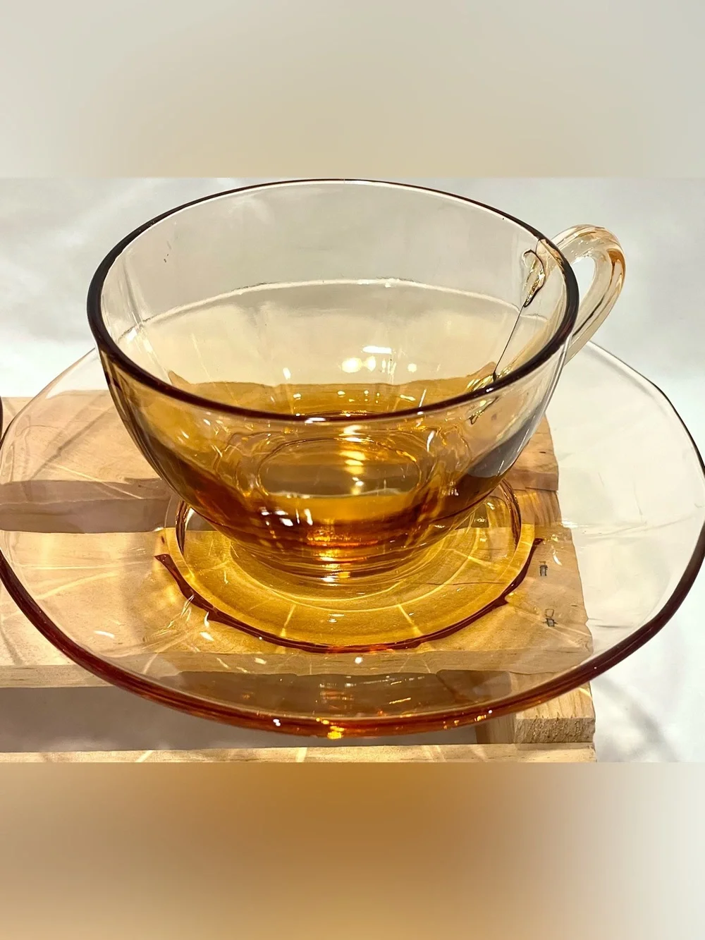 💥3/$50 Pair (2) Fostoria Glass Vintage Amber Glass Tea Cup & Saucer Set | EUC